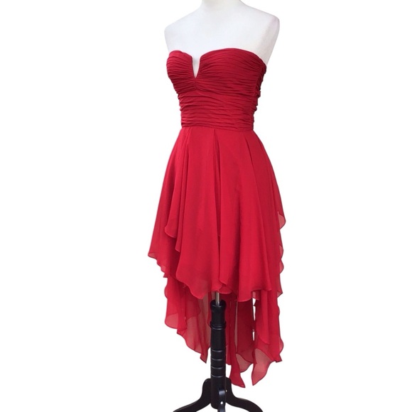 Arden B Red High Low Ruffle Strapless Evening Party Dress Size Small - Picture 3 of 10